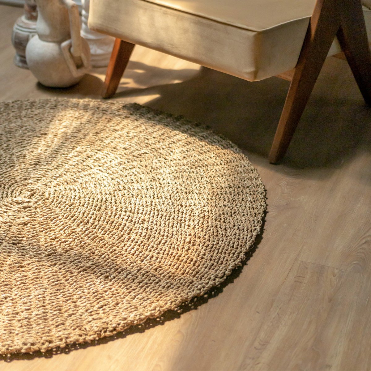 Rond Zeegras Vloerkleed 100/120 cm LOKA (2 maten) Beige Naturel Tapijt