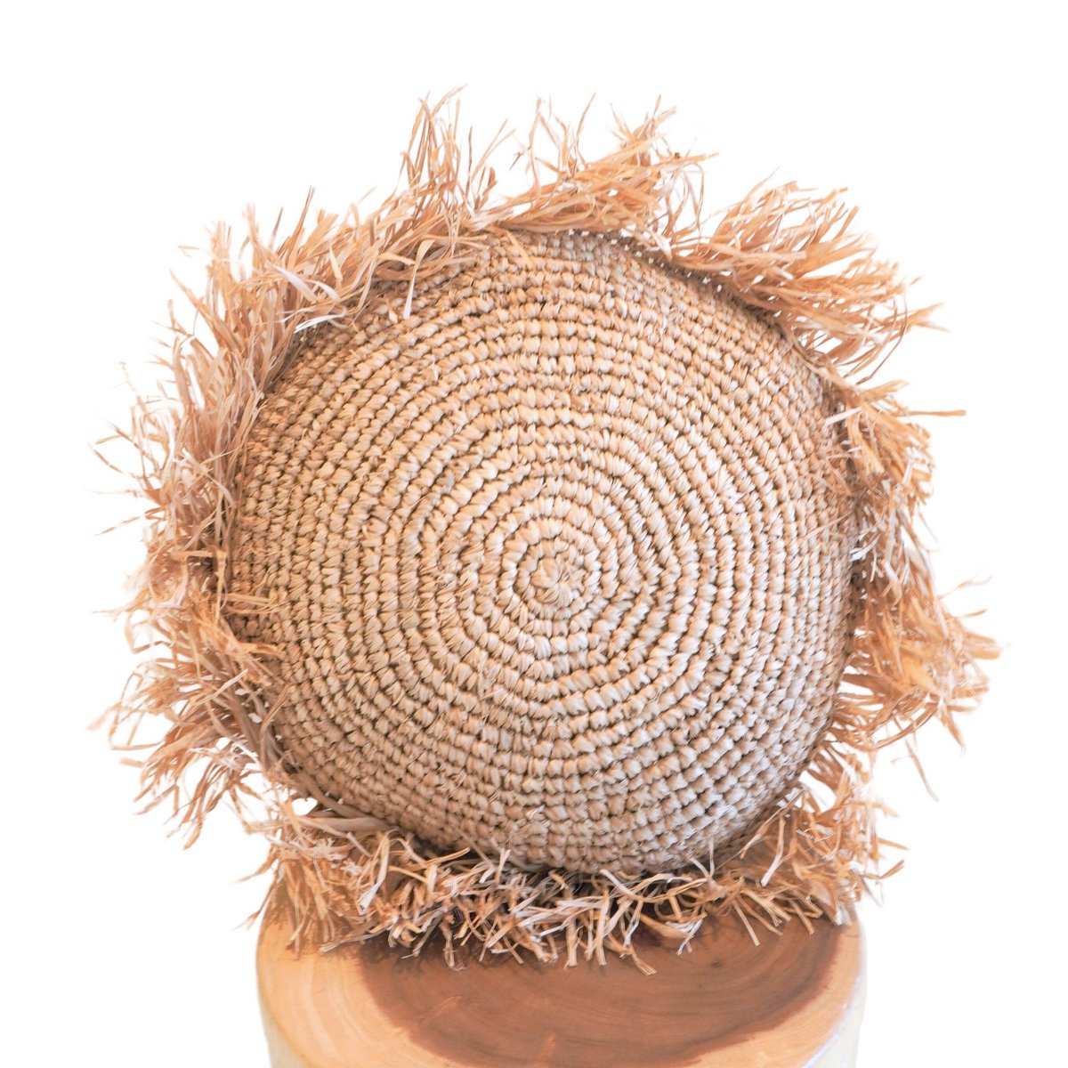 Rond Boho Kussen met Franjes Decoratief Kussen Ø40/50 cm Sierkussen van Raffia Bankkussen met Vulling TARAKAN beige