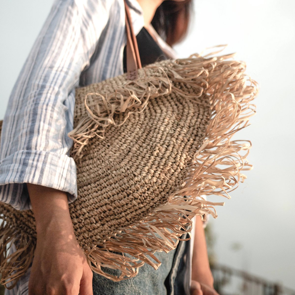 Beige schoudertas met franjes Strandtas Tote Boodschappentas SUMBAWA