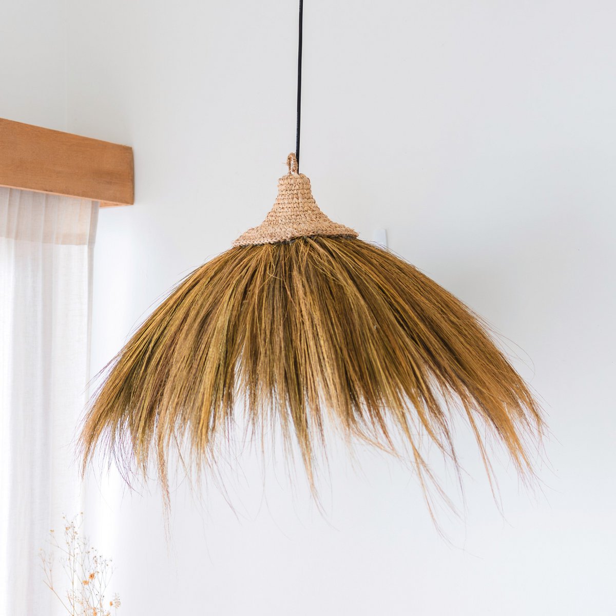 Grote lampenkap van zeegras – natuurlijke hanglamp met franjes – Boho hanglamp – handgemaakte tropische hanglamp MAWANA (Ø 53 cm)